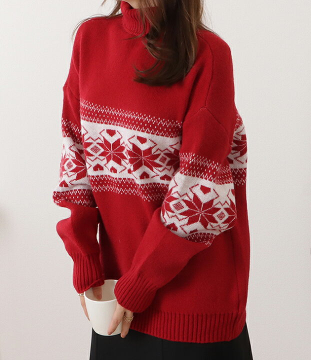 楽天市場】ノルディック柄タートルネックニットプルオーバー 女性  