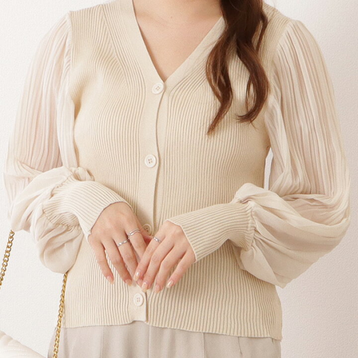 楽天市場】シフォンプリーツドッキングVネックカーディガン 女性  