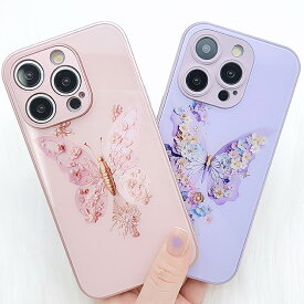 3DフラワーバタフライiPhoneケース 女性 レディース スマホ 携帯 カバー 花 蝶々 アート パール ビジュー スパンコール 立体 シリコン TPU やわらか 傷防止 キュート 可愛い 立体 ツルツル ツヤ