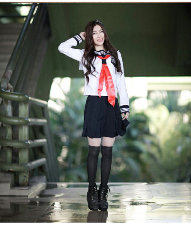 楽天市場】セーラー服 コスプレ 冬服 長袖 紺 白 ネクタイ付き 清純派  