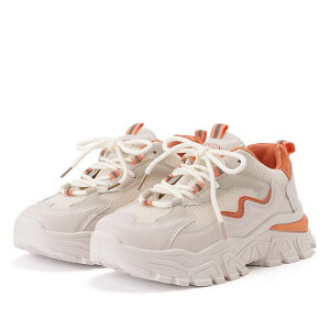 カラーライン厚底メッシュレースアップスニーカー 女性 レディース シューズ 靴 紐 凹凸 厚底 ローカット ボリューム やわらか 女性らしい 配色 カジュアル ガーリー デイリー スポーティー