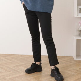 裏起毛ハイウエストストレッチストレートパンツ 女性 レディース ボトム ズボン スラックス 秋 冬 ウィンター 防寒 暖パン オフィス スーツ きれいめ シンプル セレモニー 単色 無地 ベーシック 着回し 定番 脚長効果 伸縮 スパンデックス 腰高設計