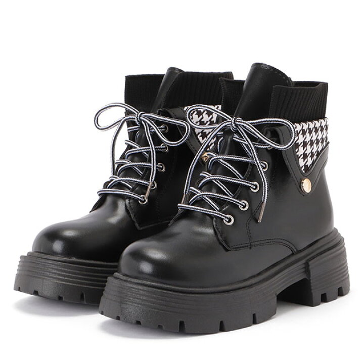 楽天市場】千鳥格子レースアップ厚底ショートブーツ 女性 レディース  