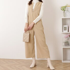 スキッパー カラー ワイド タック オールインワン 女性 レディース ボトム ズボン Vネック オールシーズン 春 夏 秋 冬 ゆったり ラフ 大人 きれいめ 上品 カジュアル モード シンプル ベーシック 単色 腰高設計 ドレッシー モード エレガント