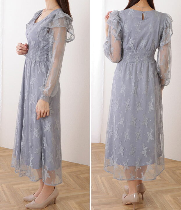 楽天市場】フリル付き フラワー チュール Vネック ワンピース 女性  