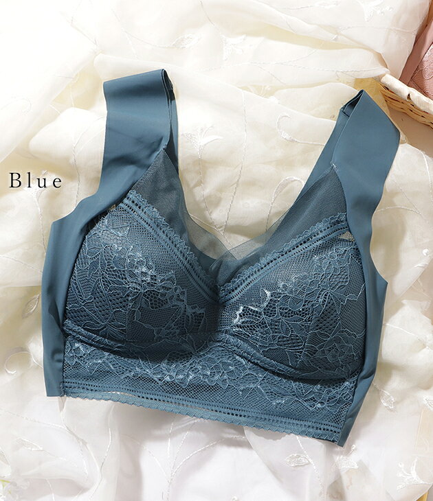 レース × シアー ドッキング ノンワイヤー ブラ 女性 レディース 下着 肌着 ブラトップ ナイトブラ 春 夏 秋 冬 単色 レース 透け感 フェミニン エレガント 可愛い シンプル 単色 リラクシー チュール 華やか セクシー タンクトップ 花柄 フラワー - メイン画像 14