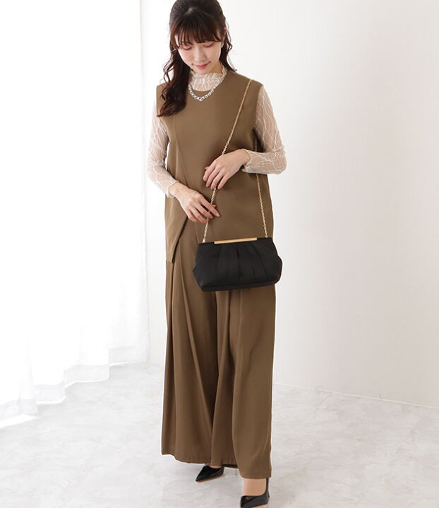 楽天市場】タック ワイド ノースリーブ パンツ セットアップ 女性  