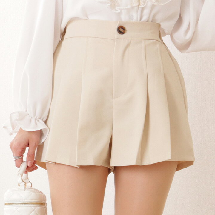 楽天市場】ワンウェイ プリーツ ハイウエスト ショート パンツ 女性  