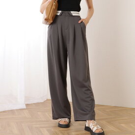 ウエストマーク ハイウエスト ワイド タック パンツ 女性 レディース ズボン ボトム スラックス 夏 Iライン 腰高 着まわし カジュアル きれいめ デイリー ゆったり セミワイド 上品 きちんと ゆるコーデ ストリート 配色 ベルト