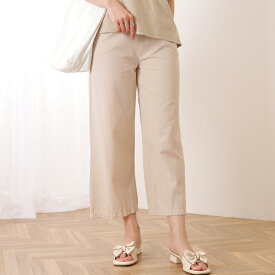 リネンライク ウエスト イージー ワイド パンツ 女性 レディース ズボン ボトム 夏 リラクシー 涼しげ ナチュラル ラフ ゆったり 単色 無地 シンプル カジュアル ラフ 着まわし 清涼感 シーズン感 ウエストゴム