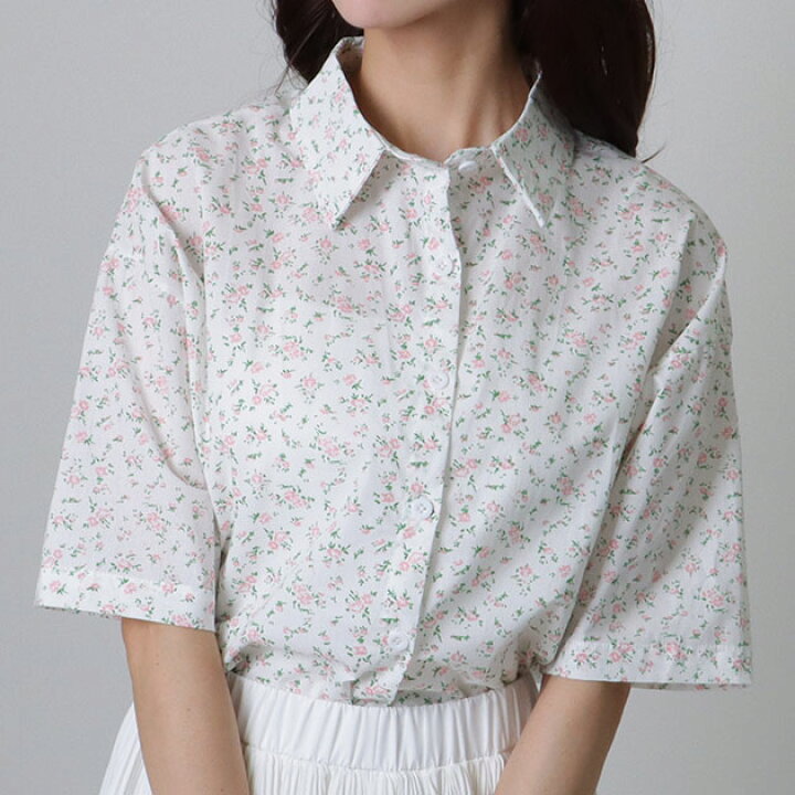 楽天市場】小花柄 前開き 半袖 ドルマン ブラウス 女性 レディース  