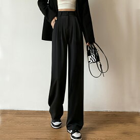 ダブルボタンハイウエストタックワイドスラックス 女性 レディース ボトム すっきり 春 夏 秋 冬 オールシーズン スキニー ゆったり 体型カバー 腰高 お腹カバー カジュアル きれいめ ベーシック シンプル 着回し
