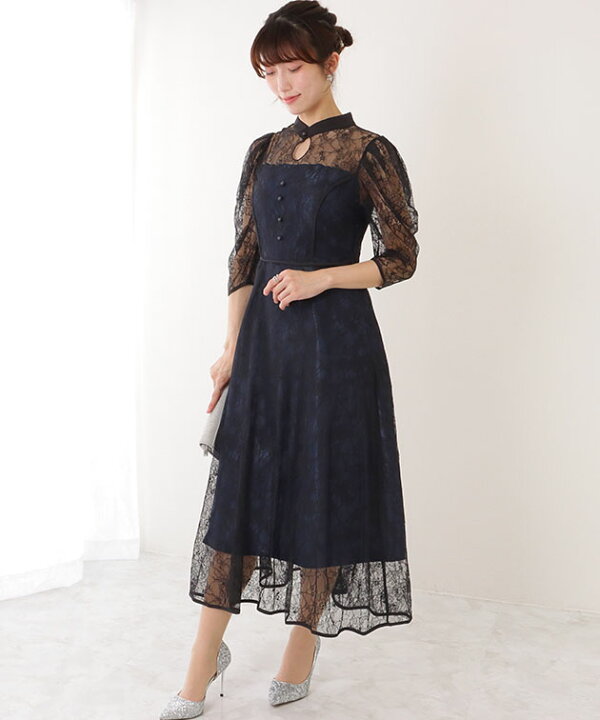 楽天市場】7分袖 総レース 花柄 プチハイネック ワンピース 女性  