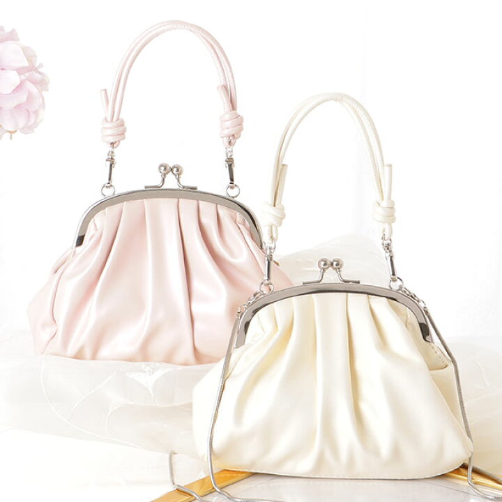 がま口ギャザー ショルダーバッグ 2way クラッチバッグ レディース pu 