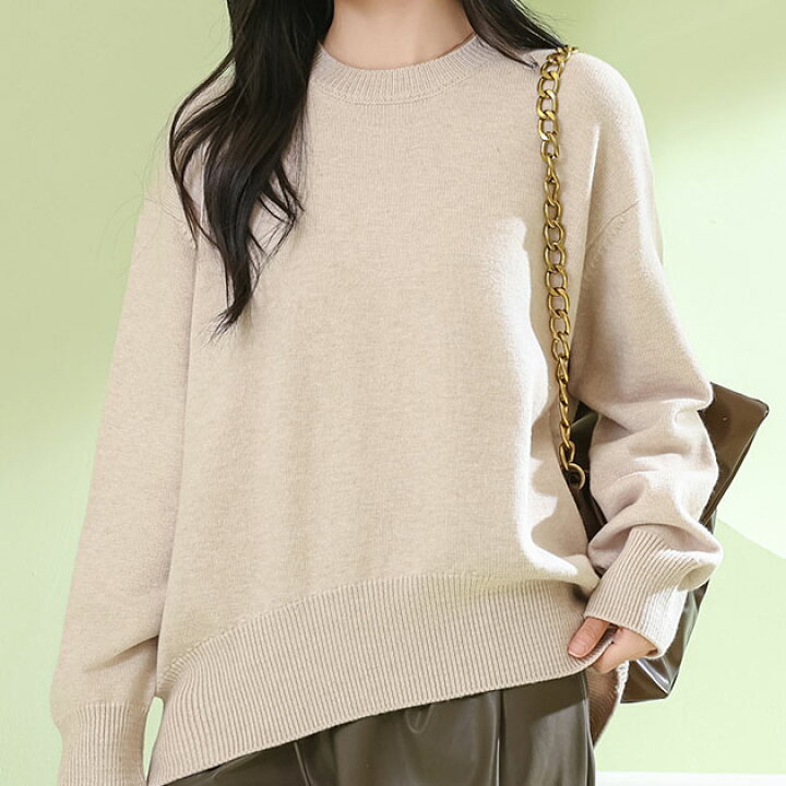 楽天市場】ソリッドカラー ラウンドネック 長袖 ニット プルオーバー  