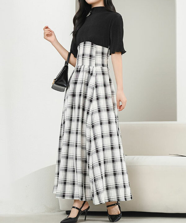 楽天市場】チェック柄 バックレースアップ ハイウエスト ドッキング  