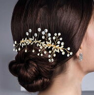パール ビジュー ボタニカル ガーランド ヘアコーム 女性 レディース ヘアアクセサリー 髪飾り 結婚式 花…