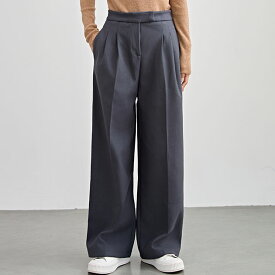 裏起毛 ハイウエスト センタープリーツ ワイド パンツ 女性 レディース ボトム ズボン 秋 冬 保温 温活 あったか 厚手 起毛 単色 無地 細見え 腰高設計 シンプル ベーシック クラシカル きれいめ マニッシュ オンコーデ オフィス