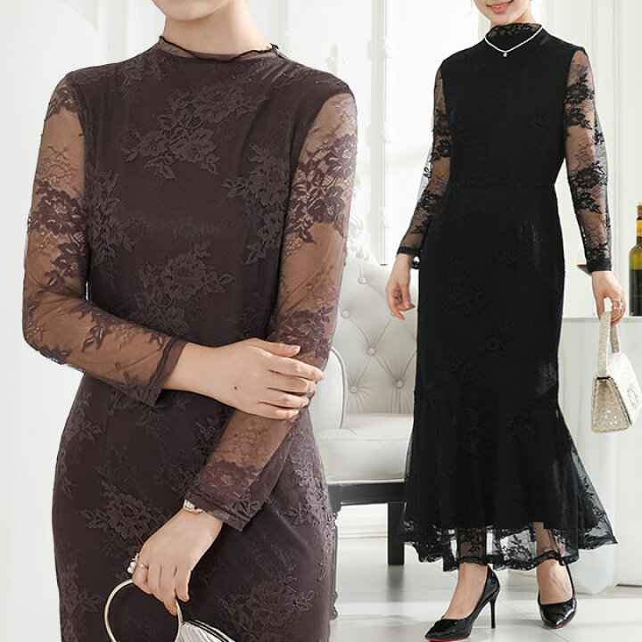 楽天市場】フラワー 総レース マーメイド ドレス ワンピース 女性  