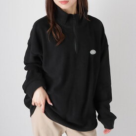ボア ハーフジップ プルオーバー トップス パーカー ハイネック ロゴ ドロップショルダー ホームウェア ゆったり 着回し リラックス オーバーサイズ 長袖 単色 カジュアル シンプル レディース 女性 春 秋 冬