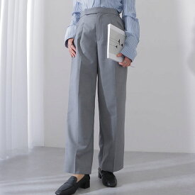 ウエスト タック セミワイド ストレート パンツ 女性 レディース ズボン ボトム 単色 無地 ハイウエスト スラックス スーツ カジュアル きれいめ シンプル ゆったり ウエストゴム リラクシー 大人 オフィス
