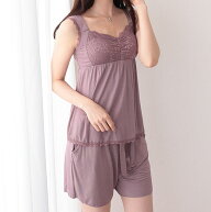 売り切り再入荷無し【2点セット】レース ギャザー カップ付き キャミソール ショーツ ルームウェア 女性 …