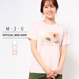 【公式】【15%OFF】 M・J・G エムジジェ プリントハンソデT レディース オフホワイト ピーチ エクリュ 綿100％ スリット 美シルエット [2022夏新作] [夏] GMT309 母の日 プレゼント