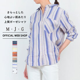 【公式】【50%OFF】M・J・G エムジジェ チェックシャツ レディース M L トップス シャツ ガーゼ 綿100% チェック 赤 レッド イエロー オレンジ ブラウン ネイビー 小紋柄 [春夏] [SALE] GMT670 母の日 プレゼント