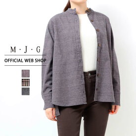 GW/more10%offクーポン対象【公式】【20%OFF】M・J・G エムジジェ スモックシャツ レディース グレンチェック タータンチェック ブラック無地トップス 羽織り 綿 麻 リネンコットン シンプル 百貨店販売商品 [2023秋冬新作] [秋冬] GMT732 母の日 プレゼント