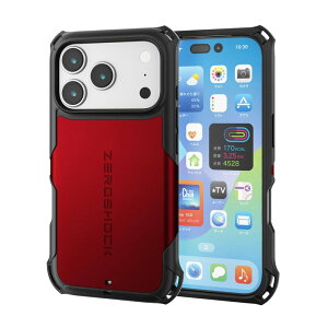 �G���R�� iPhone 17 Pro �P�[�X �J�o�[ �ϏՌ� �Ռ��z�� ZEROSHOCK [�t�B�����t��] �n�j�J���\�� 4�p�_���p�[ �J���������Y�ی�݌v ���b�h PM-A25CZERORD
