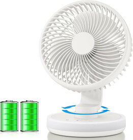 Tillmulya 卓上扇風機 【極静音夜灯機能】 小型 充電式扇風機 自動首振り 4段階風量 静音 LEDライト付き 強力 DCモーター 直径16.5cm コンパクト USB扇風機 ミニ デスクファン サーキュレーター 壁掛け ポータブル オフィス/寝