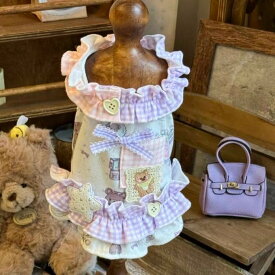 犬服 くま柄ロンパース リボン付き ふわふわ可愛い ペットウェア 小型犬用