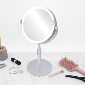 【キャンペーン特典付】VENUSiS ヴィナシス 卓上LEDミラー VML-4300-5X シルバー【女優ミラー 3色調光 充電式 メイクミラー 明るさ調整 卓上ミラー 化粧ミラー 高級感 調整可能 ヒビノオーガニックオイル150ml付】