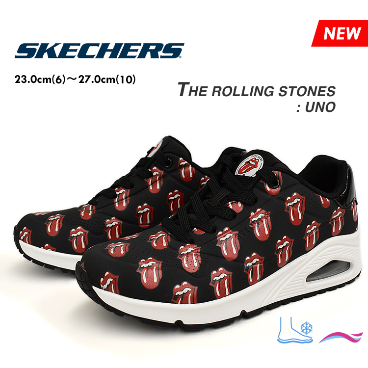 SKECHERS スケッチャーズ ザ・ローリング・ストーンズ：スケッチャーズ ウノ レースアップ シューズ スニーカー レディース メンズ ブラック レッド コンフォート The Rolling Stones：SKECHERS UNO BLACK RED 177964-BKRD
