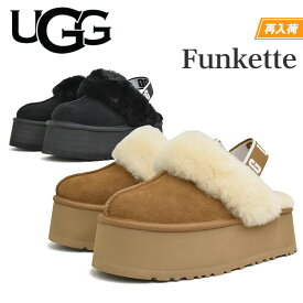 【スーパーSALE特別価格〜11(火)09:59まで】 UGG アグ ファンケット レディース サンダル スリッポン 厚底 スエード ファー ブラック ブラウン シープスキン FUNKETTE 1113474