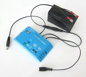 PWMソーラー充電コントローラUSB出力付+鉛蓄電池 12V-1.3Ah