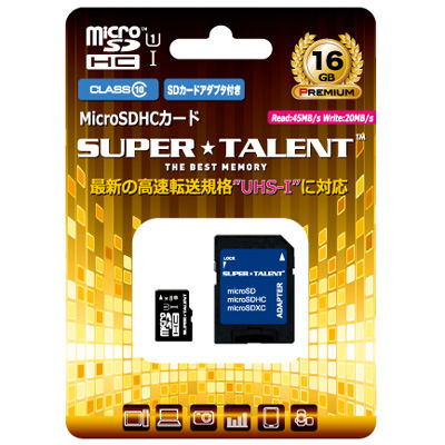 SUPER_TALENT 【SUPER★TALENT】MicroSDHC 16GB class10 UHS-1 R=45MB/s W=20MB/s アダプタ付き 紙パッケージ ST16MSU1P