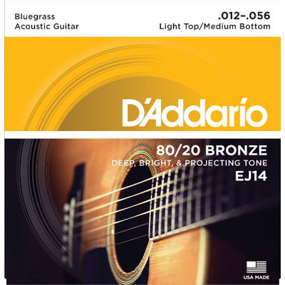 DADDARIO アコースティックギター弦 80 20ブロンズ Bluegrass: Light Top Medium Bottom .012-.056 EJ14  0019954126032