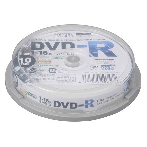 オーム電機  DVD-Rデータ用 16倍速 10P スピンドル入り PC-M16XDRD10S