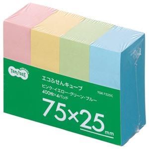 (まとめ) TANOSEE エコふせん キューブ 75×25mm 4色 1パック（4冊） 【×30セット】 ds-2240678のサムネイル
