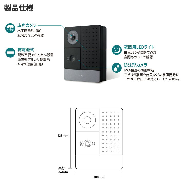 楽天市場】エルパ かんたんテレビドアホン 増設専用 玄関カメラ DHS 