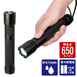 エルパ LEDアルミハンドライト 650ルーメン 単4形乾電池6本 集光・散光 DOP-EP560