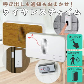 エルパ ワイヤレスチャイム 8ch受信器セット| 受信器カラー： ホワイト 木目調 | 送信器タイプ： 防雨ボタン 卓上ボタン 防水ボタン 人感センサー ドアセンサー | 電池： あり なし |