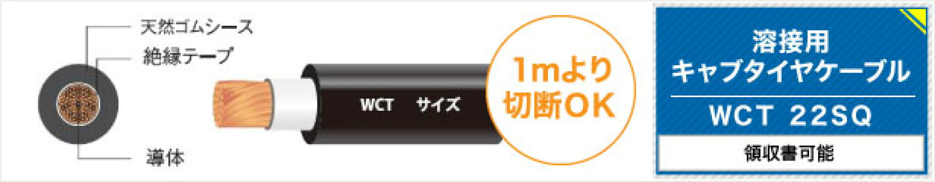 溶接用キャブタイヤケーブル　ＷＣＴ ２２ＳＱ　 １ｍより切断ＯＫ　 領収書可能