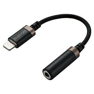 ELECOM Lightning-��3.5mm�X�e���I�~�j�W���b�N�ϊ��P�[�u�� ���ϋv�^�C�v ����0.1m �u���b�N MPA-L35S01BK
