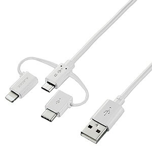 ELECOM microUSBP[u TypeA-microB TypeCELightningϊA_v^t 0.3m zCg MPA-AMBLCAD03WH