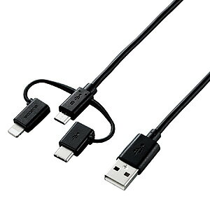 ELECOM microUSBP[u TypeA-microB TypeCELightningϊA_v^t 1.2m ubN MPA-AMBLCAD12BK