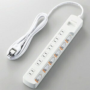 ELECOM ���K�[�h�^�b�v ���_���ʃX�C�b�`�t 2�s�� 6�� 180°�X�C���O�v���O �R�[�h��2.5m T-K5B-2625WH