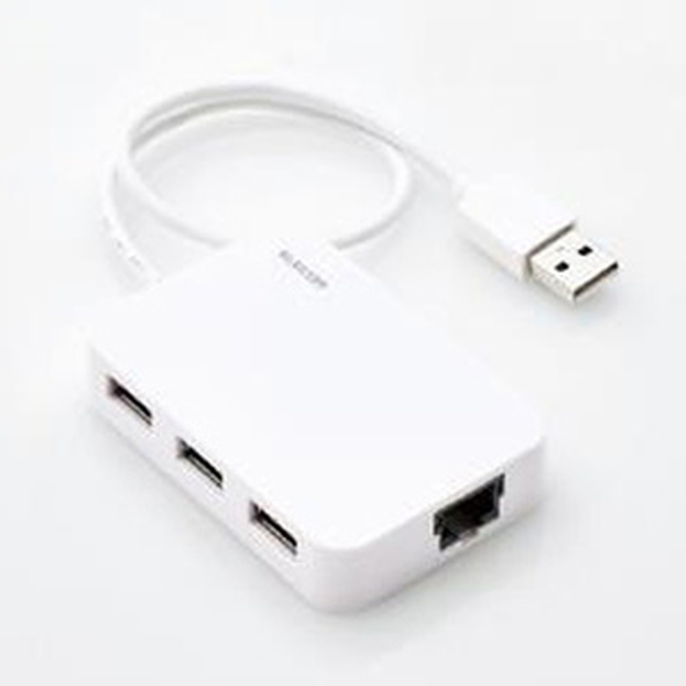ELECOM 有線LANアダプター USB2.0 Type-A 通販 EDC-FUA2H-W ホワイト ケーブル長30cm お得セット USBハブ付