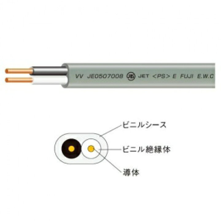 楽天市場】富士電線 【お買い得品 2巻セット】 VVFケーブル(平形) 1.6 